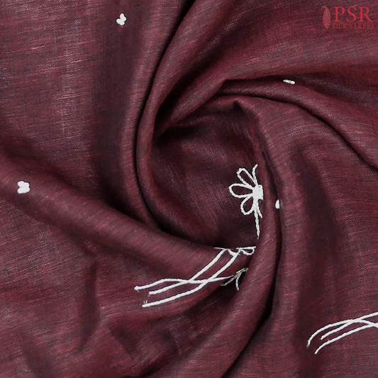Mahogany Brown Linen Embroidery Saree