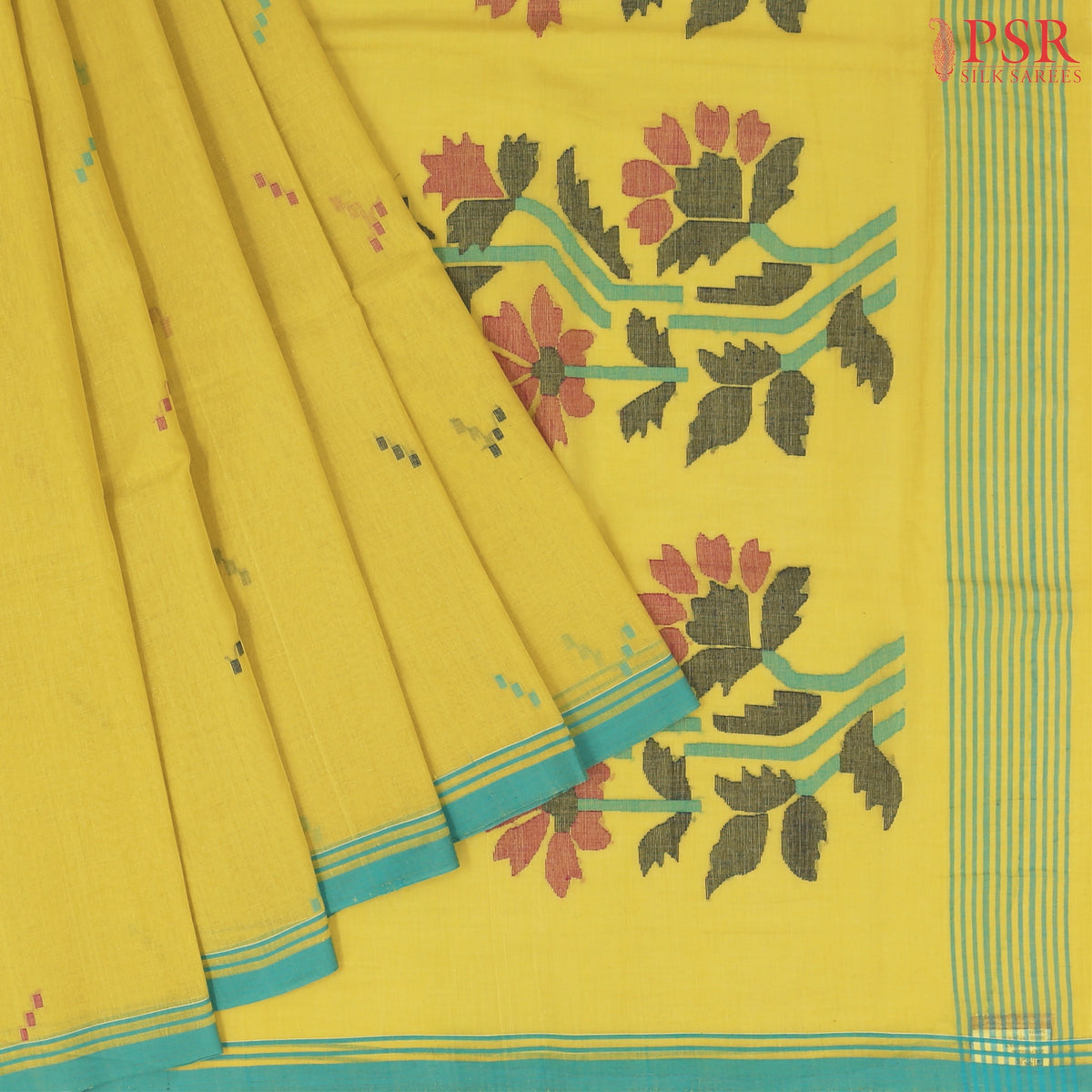 Olive Yellow Byloom Cotton Saree