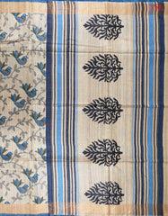 Beige & Blue Ghicha Kadhi Tussar Silk Saree