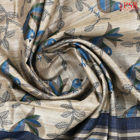 Beige & Blue Ghicha Kadhi Tussar Silk Saree