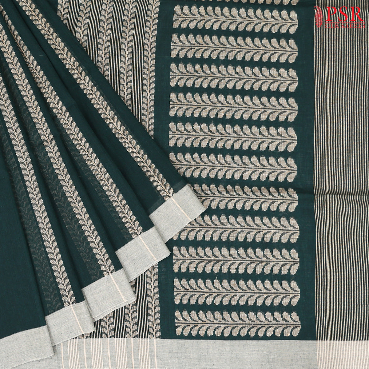 Bottle Green Byloom Cotton Saree