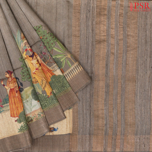 Taupe Brown Kadhi Tussar Silk Saree
