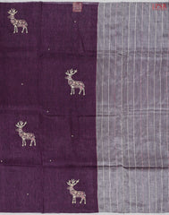 Dark Purple Linen Embroidery Saree