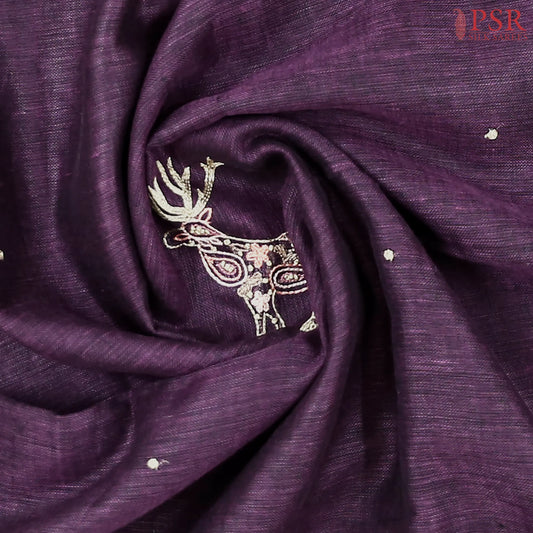 Dark Purple Linen Embroidery Saree
