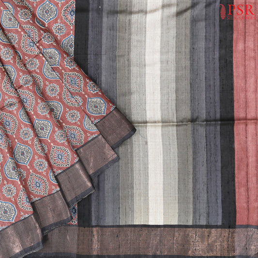 Antique Maroon Kadhi Tussar Silk Saree