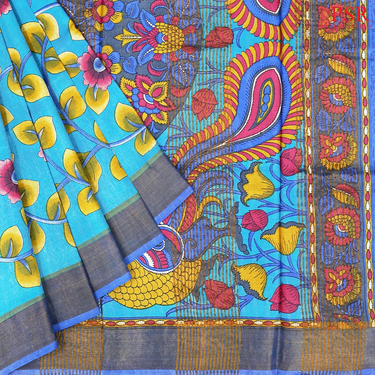 Cerulean Blue Kadhi Tussar Silk Saree