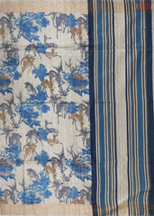 Beige & Blue Kadhi Tussar Silk Saree