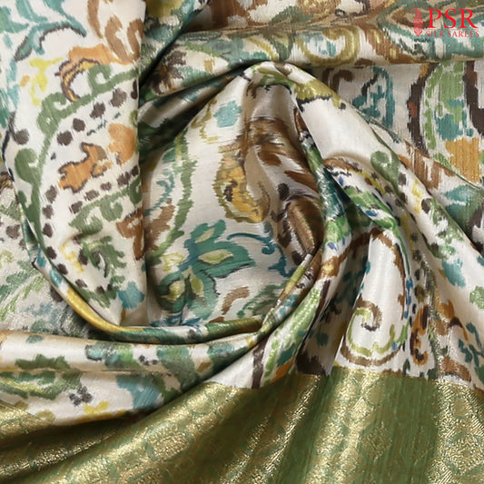 Beige Printed Tissue Art Silk Saree