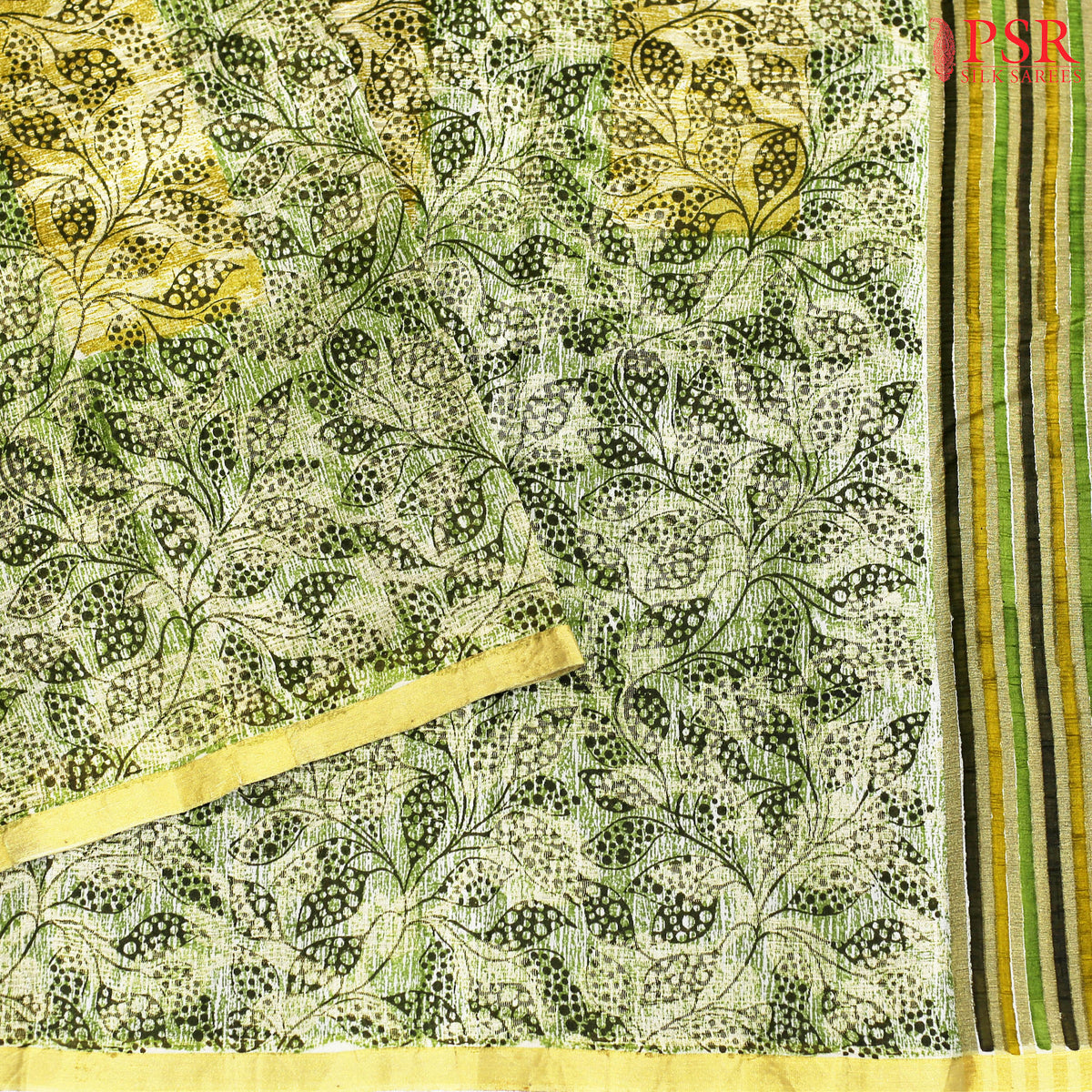 Beige Flowers Munga Silk Saree