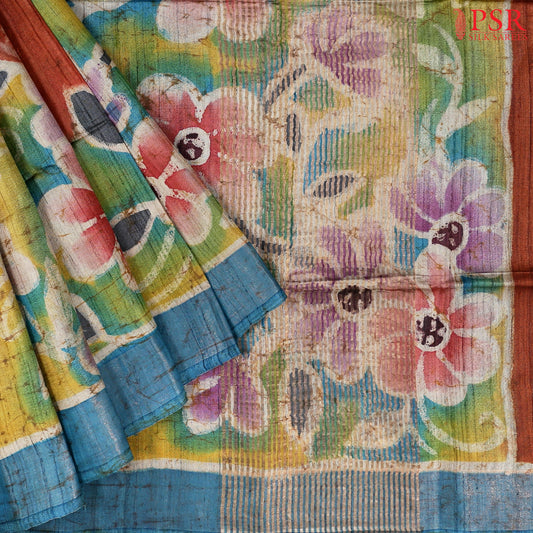 Green & Olive Kadhi Ghicha Tussar Silk Saree