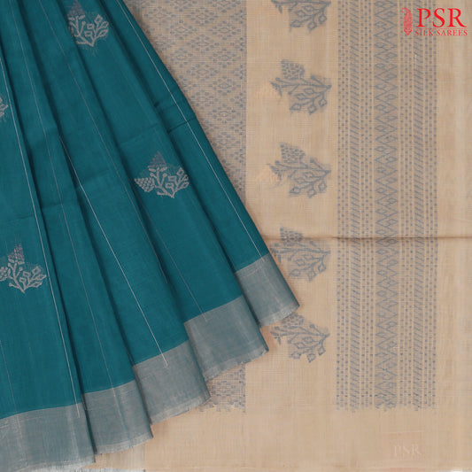 Peacock Blue Silk Cotton Saree
