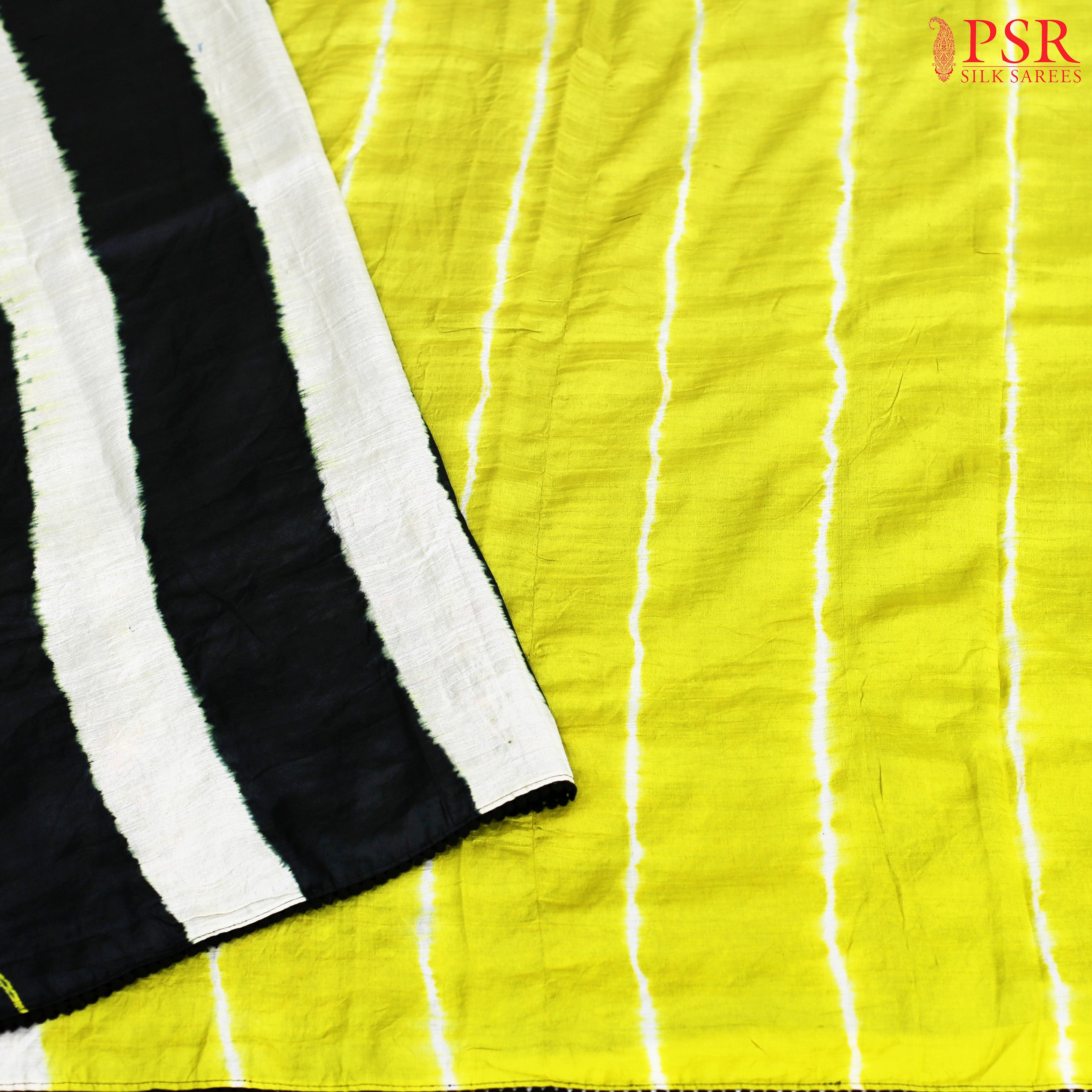 Black & Neon Yellow Tussar Silk Saree