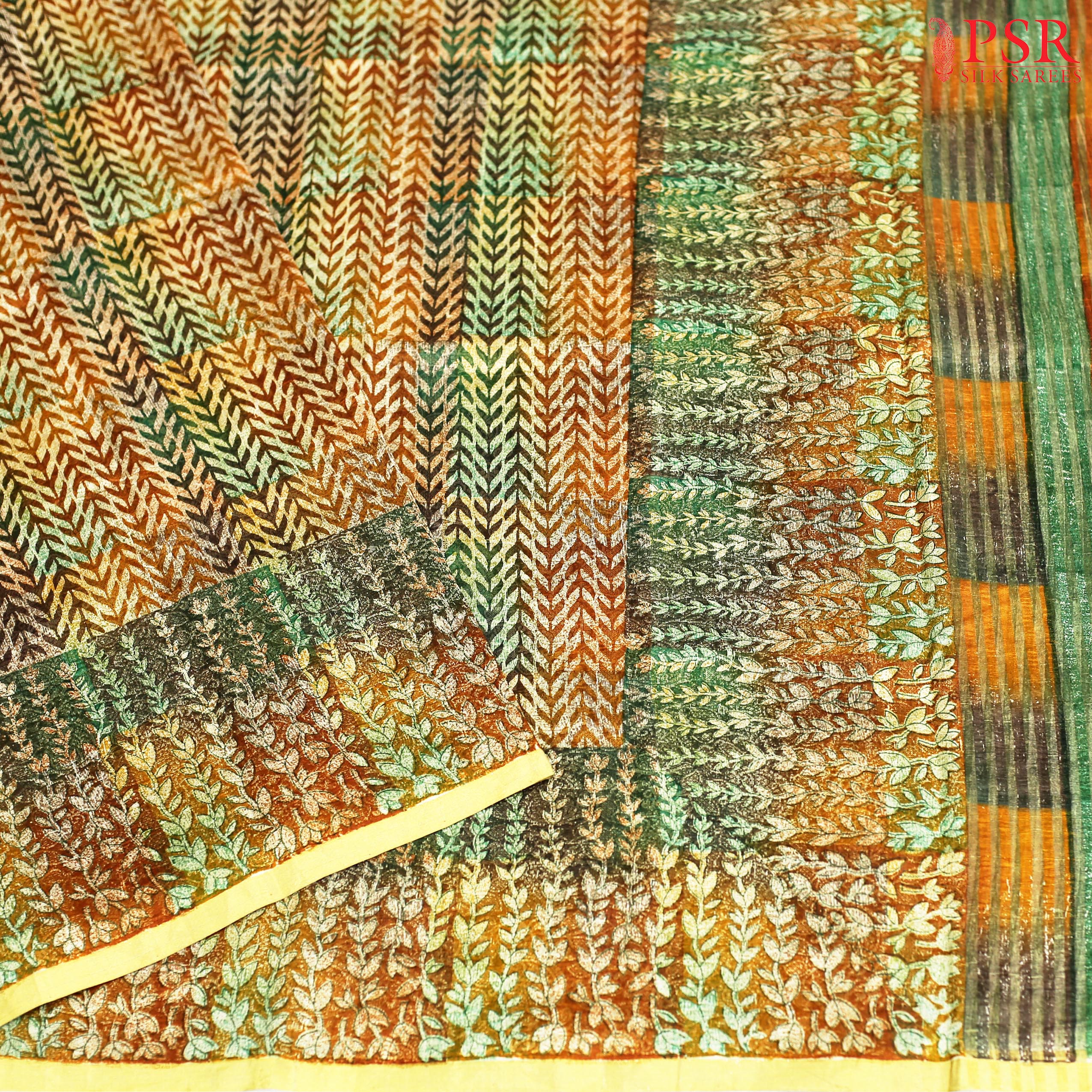 Colorful Beige Dupion Tissue Silk Saree