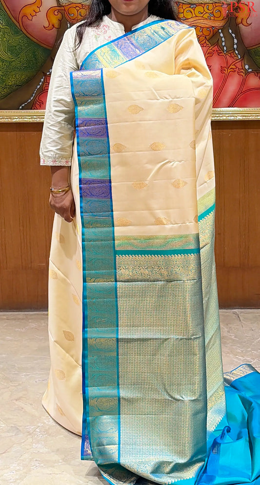 Cream Beige Kanchipuram Silk Saree