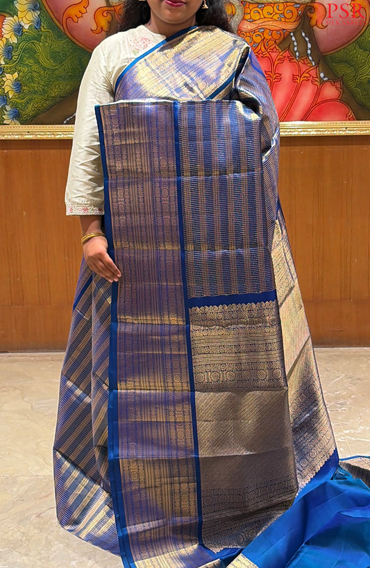 Dark Peacock Blue Kanchipuram Silk Saree