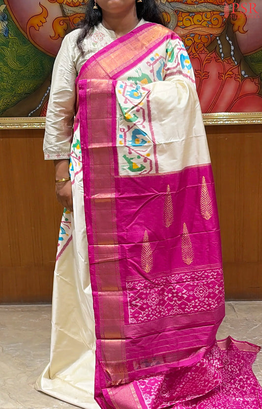 Pearl Beige Pochampally Silk Saree