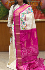 Pearl Beige Pochampally Silk Saree