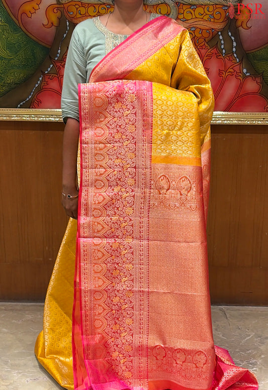 Turmeric Yellow Kanchipuram Jacquard Silk Saree