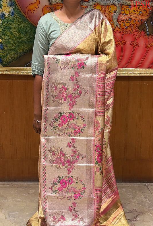 Metallic Gold Kanchipuram Jacquard Tissue Silk Saree