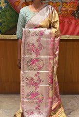Metallic Gold Kanchipuram Jacquard Tissue Silk Saree