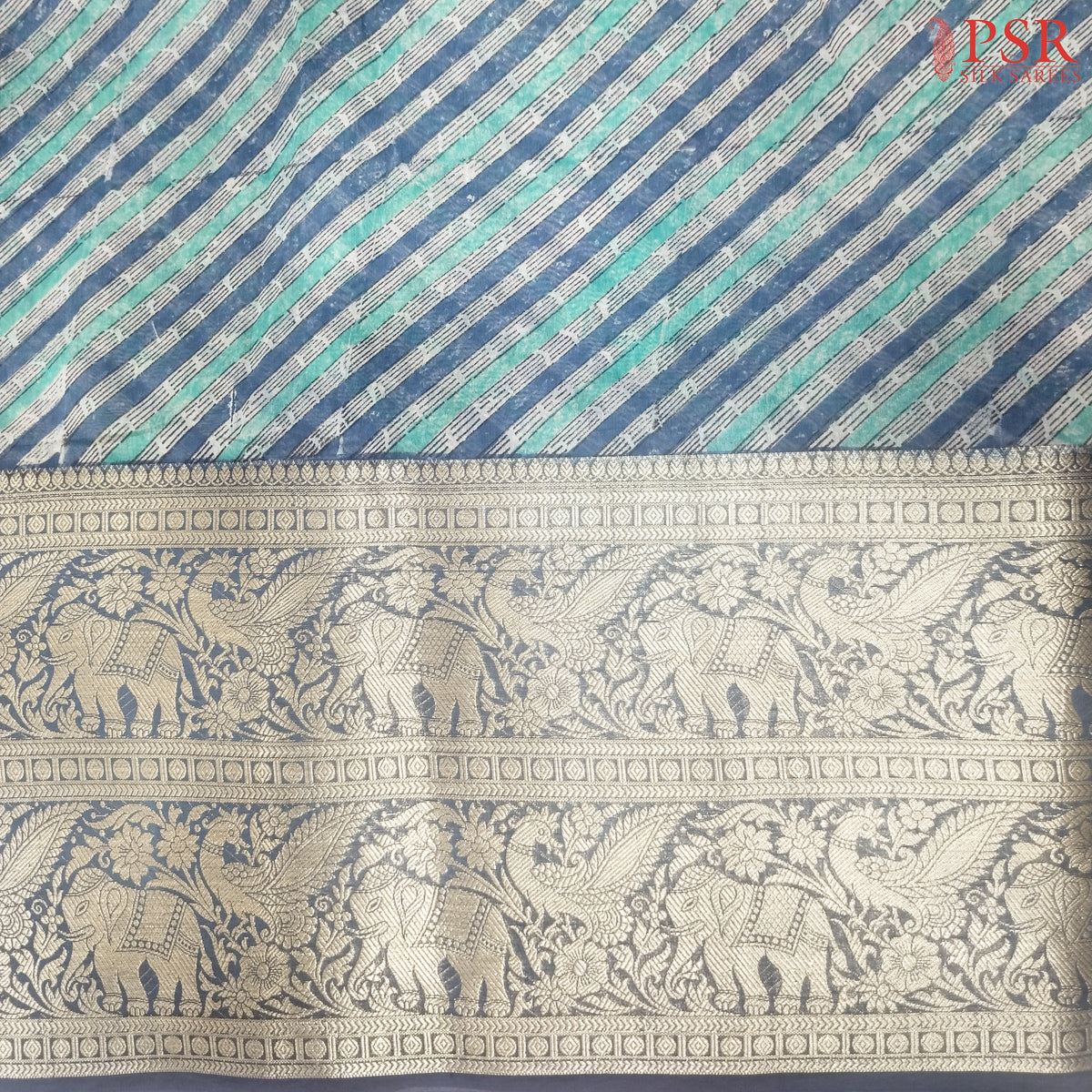 Blue & Green Chanderi Silk Cotton Running Material