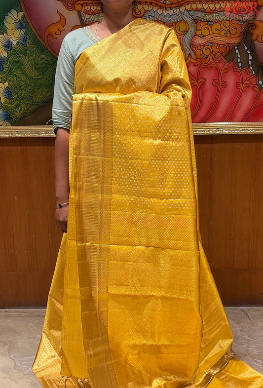 Golden Yellow Kanchipuram Jacquard Tissue Silk Saree