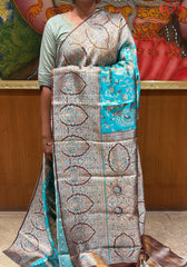 Turquoise Blue Kanchipuram Jacquard Tissue Silk Saree