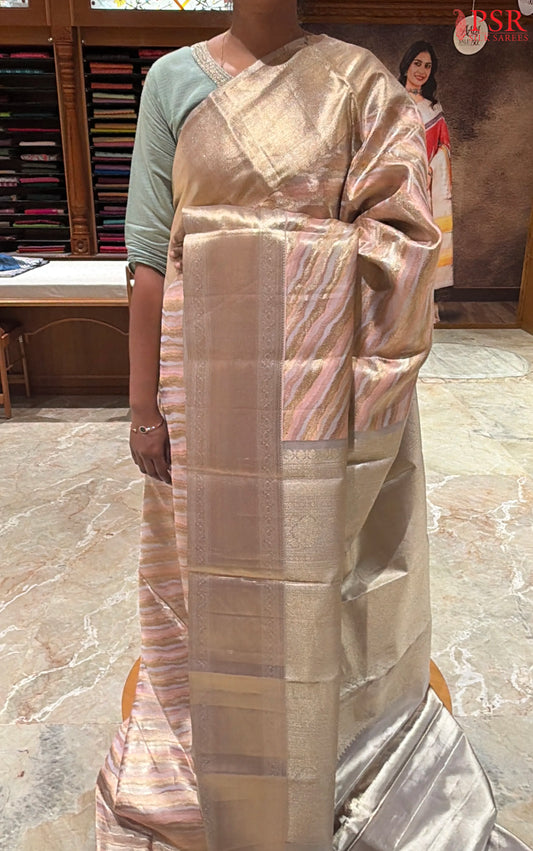 Golden Beige Kanchipuram Jacquard Tissue Silk Saree
