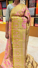 Wild Pink Kanchipuram Jacquard Tissue Silk Saree