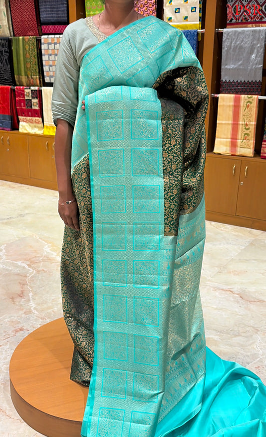 Dark Green Kanchipuram Jacquard Silk Saree