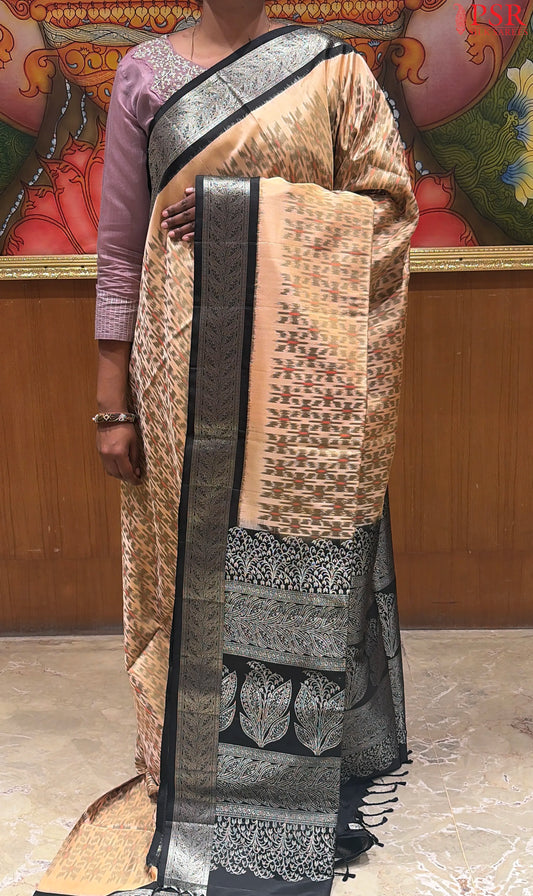 Bisque Beige Pochampally Soft Silk Saree