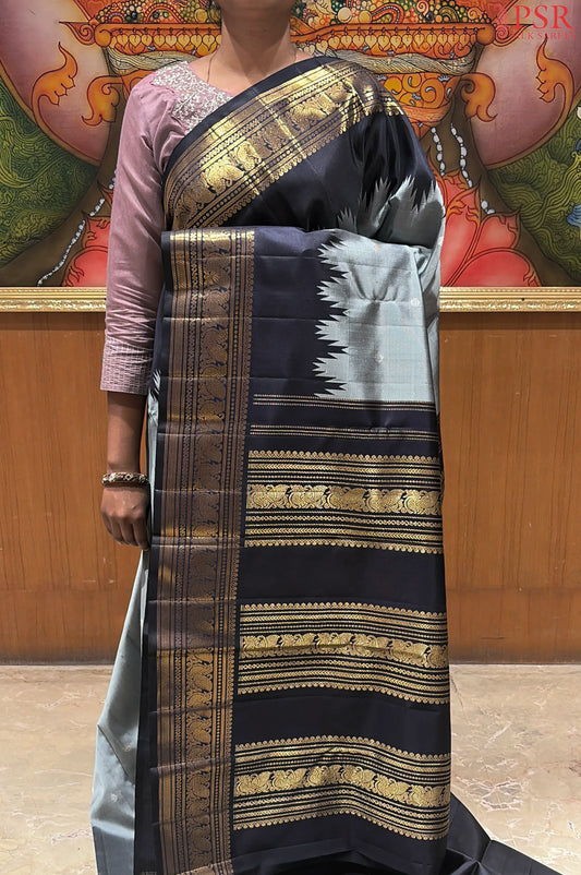 Cement Grey Kanchipuram Silk Saree