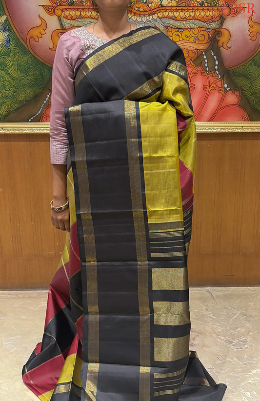 Tricolor Kanchipuram Silk Saree