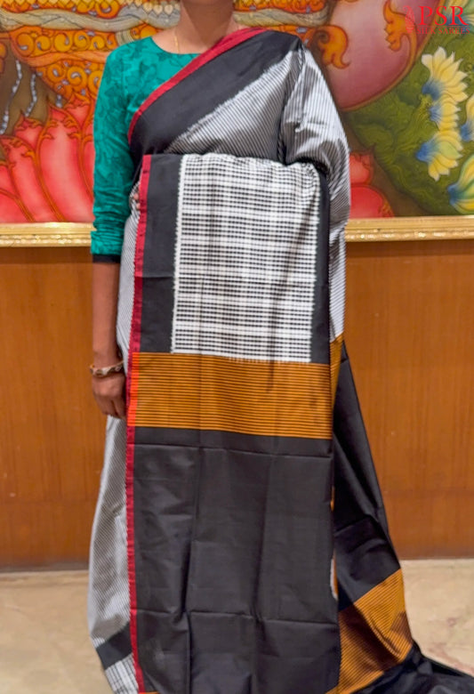 Grey & Black Pochampally Silk Saree