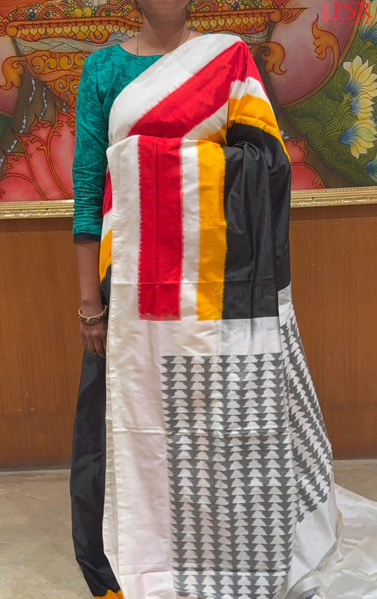 Black Pochampally Silk Ikat Saree