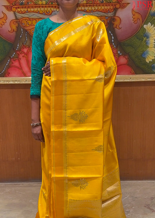 Yellow Chiniya Silk Saree