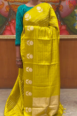 Olive Yellow Chiniya Silk Saree