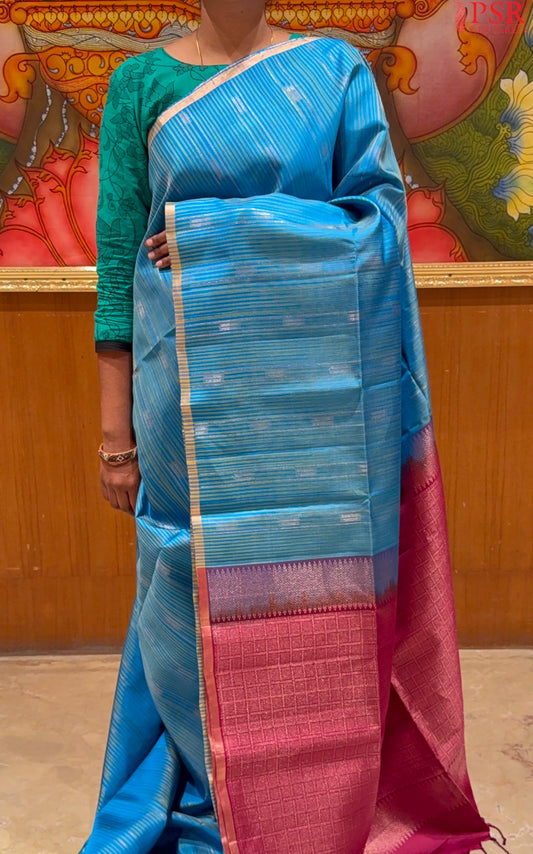 Chintamani Blue Soft Silk Saree