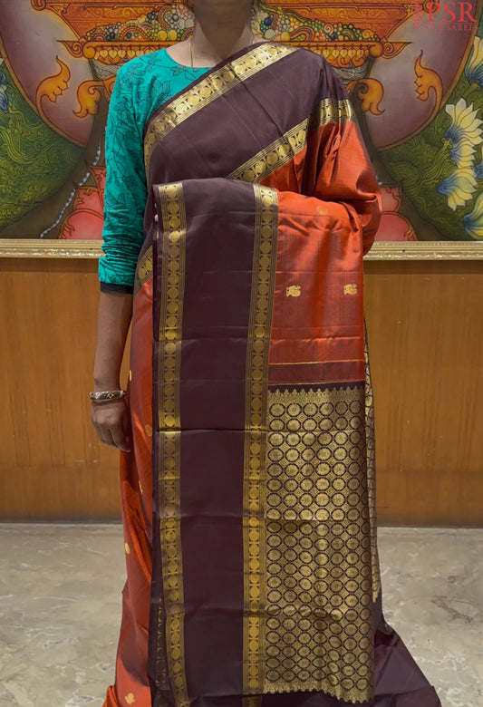 Rust Orange Kanchipuram Silk Saree