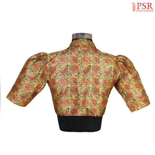 Olive Yellow Raw Silk Readymade Blouse