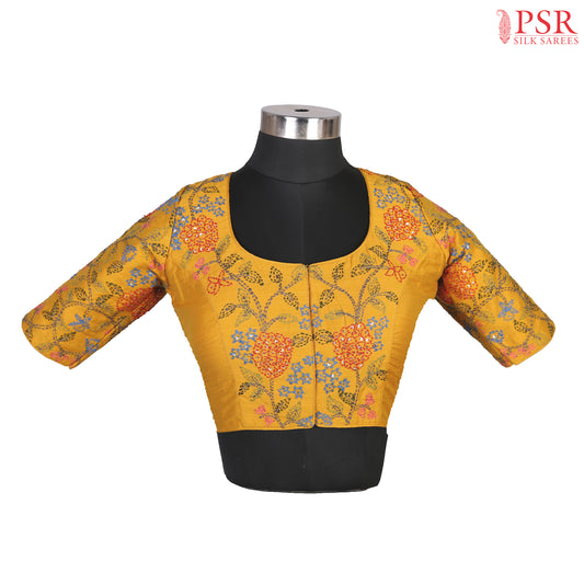 Yellow Raw Silk Readymade Blouse
