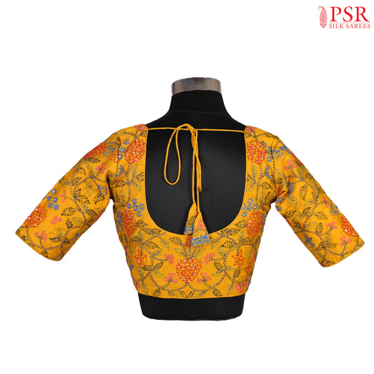 Yellow Raw Silk Readymade Blouse