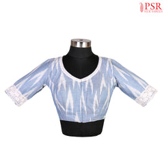 Light Blue Ikkat Cotton Readymade Blouse
