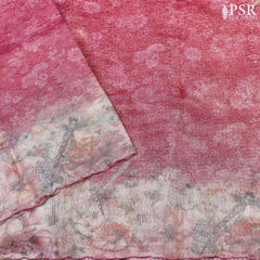 Flamingo Pink Tissue Crease Saree
