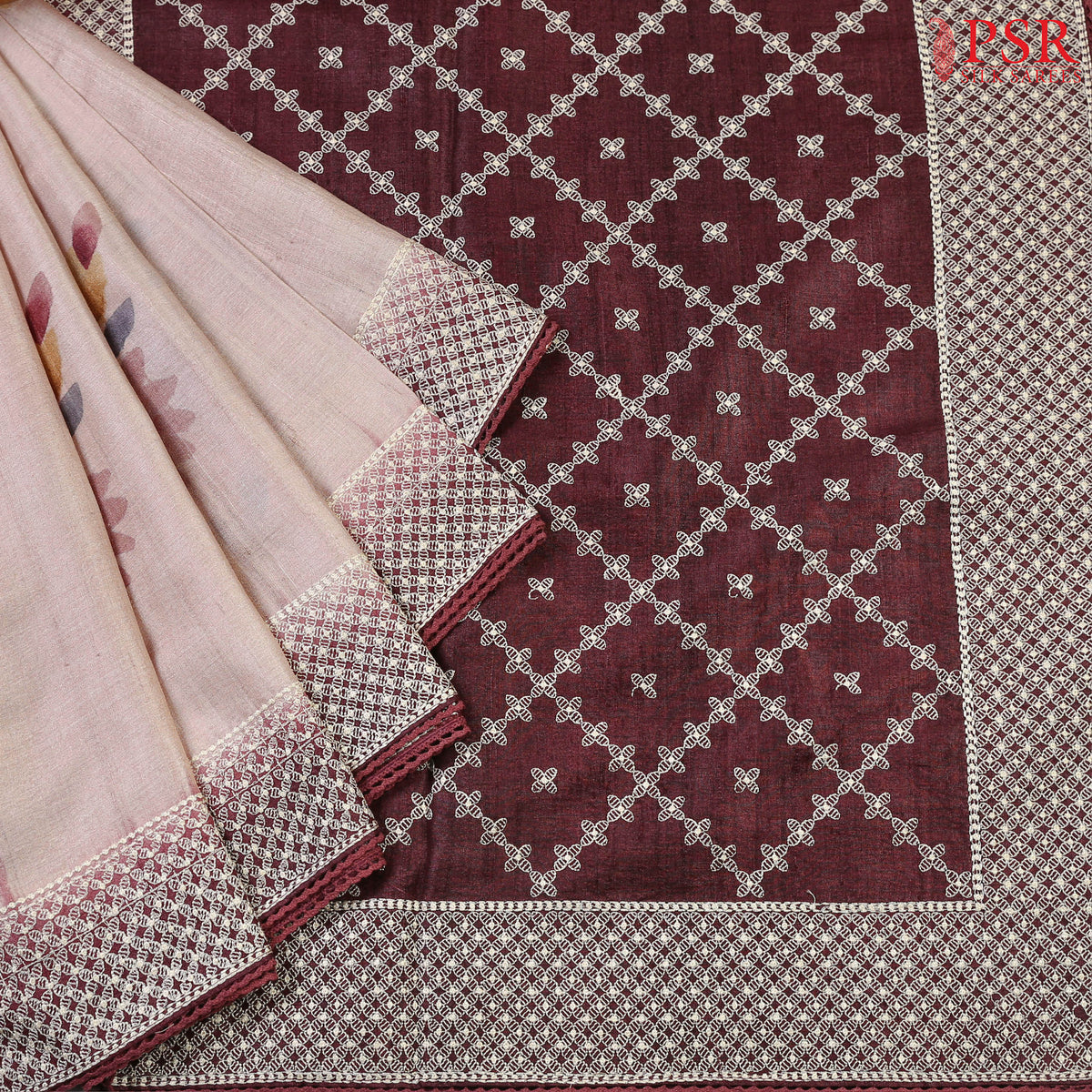 Rosy Tan Kadhi Silk Embroidery Saree