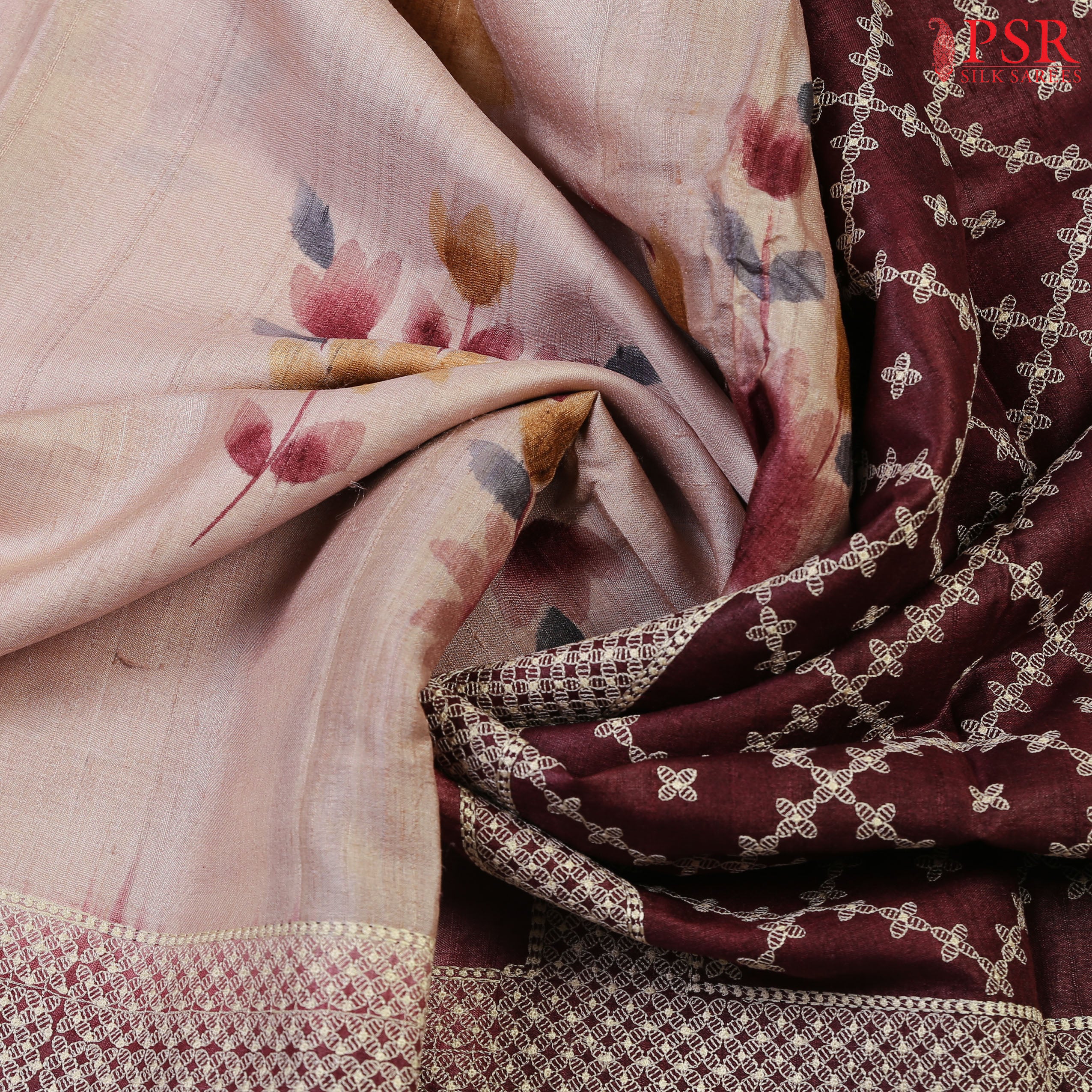 Rosy Tan Kadhi Silk Embroidery Saree