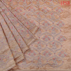 Silky Peach Tissue Embroidery Saree
