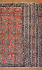 Dark Orange Kalamkari Printed Cotton Saree