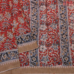 Brick Red Kalamkari Printed Cotton Saree