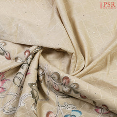 Beige Silk Cotton Cutwork Saree